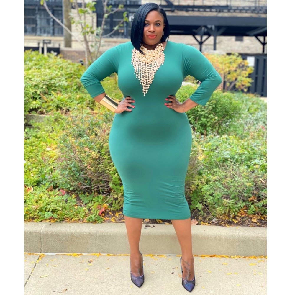 Hunter Green Bodycon Midi Dress